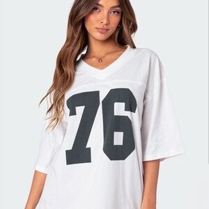 White Graphic V-Neck Women's Top
